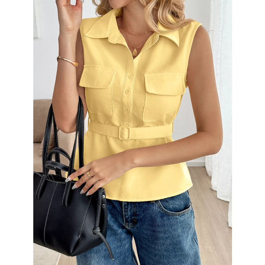 Button Front Sleeveless Blouse Apparel and Accessories
