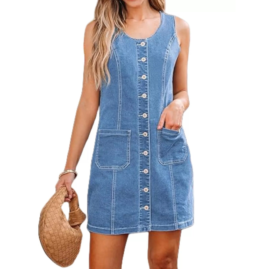 Button-Front Sleeveless Denim Dress Apparel and Accessories