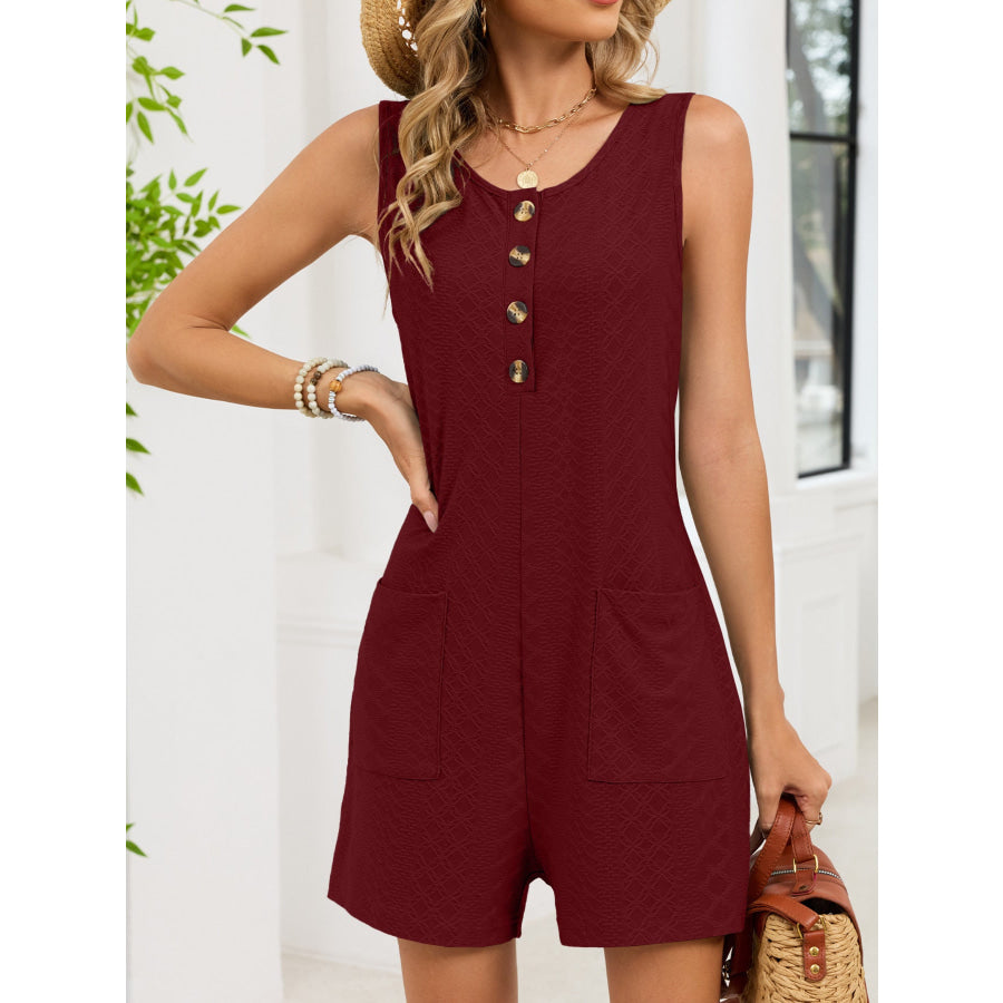 Button Front Sleeveless Romper Apparel and Accessories