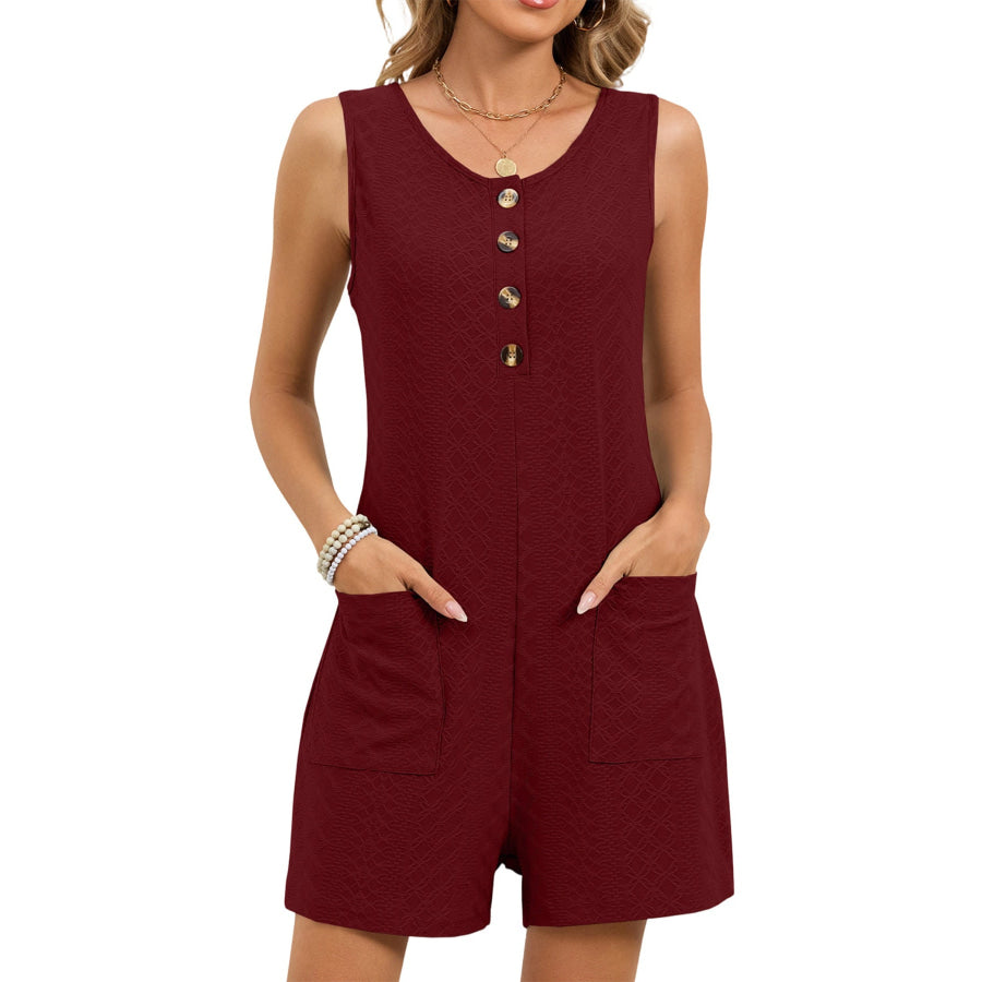 Button Front Sleeveless Romper Burgundy / S Apparel and Accessories