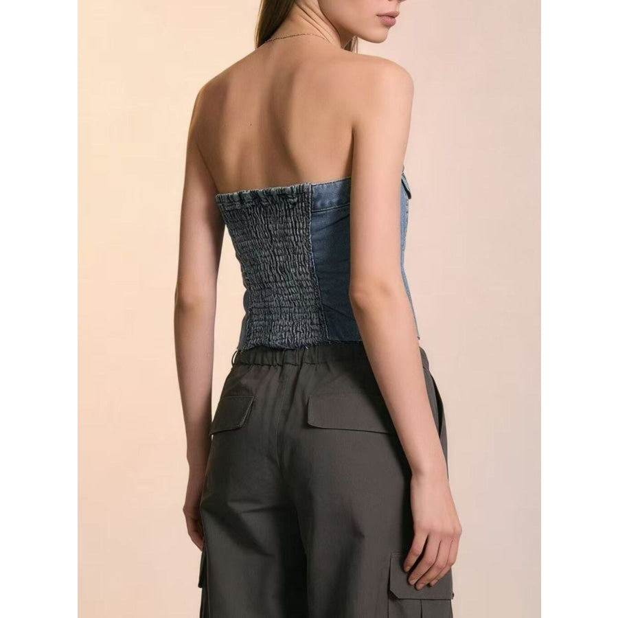 Button-Front Strapless Denim Top Apparel and Accessories