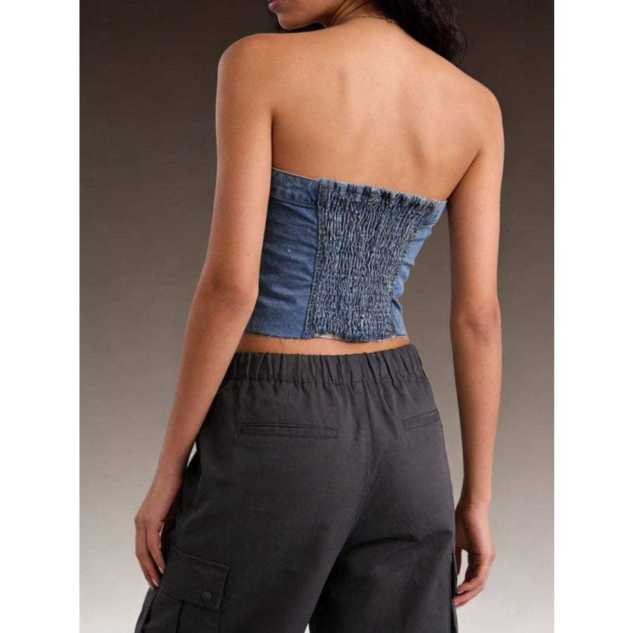 Button-Front Strapless Denim Top Apparel and Accessories