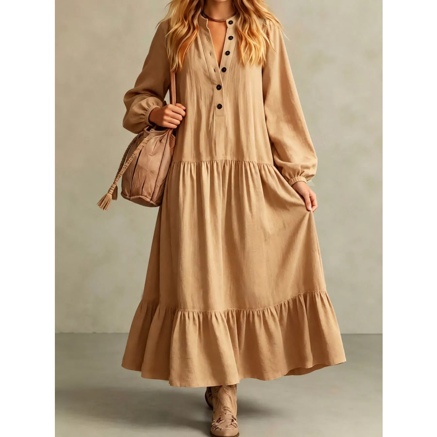 Button Front Tiered Maxi Dress Apparel and Accessories