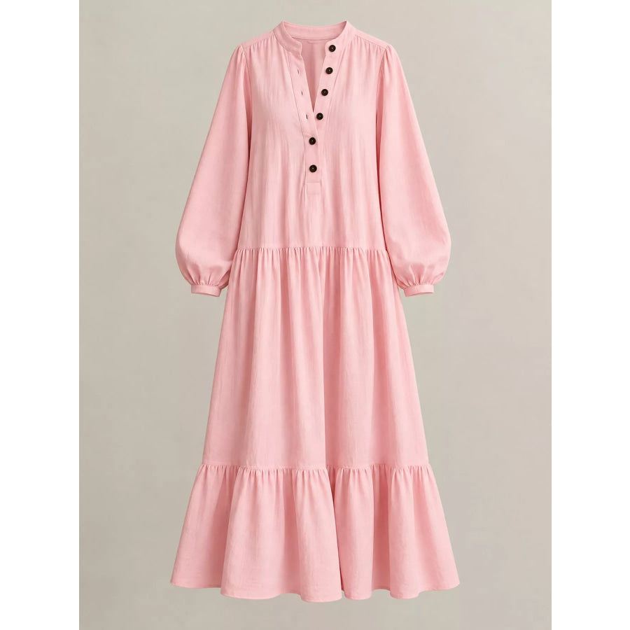 Button Front Tiered Maxi Dress Apparel and Accessories