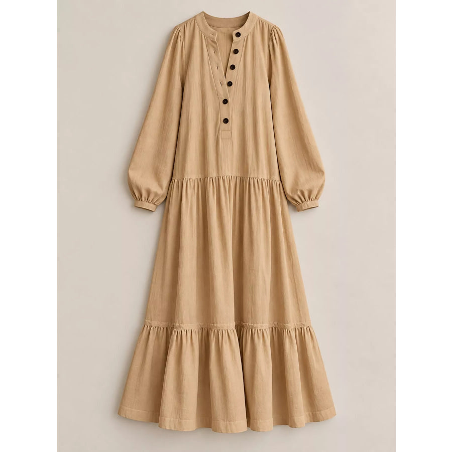 Button Front Tiered Maxi Dress Apparel and Accessories