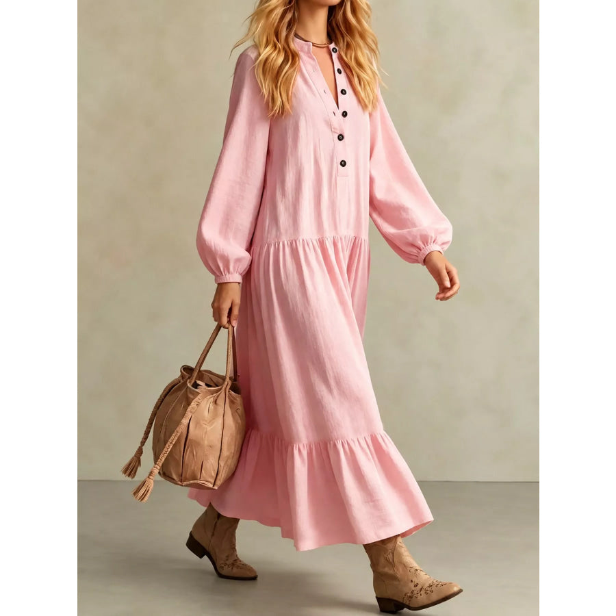 Button Front Tiered Maxi Dress Apparel and Accessories