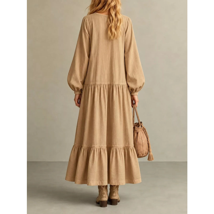 Button Front Tiered Maxi Dress Apparel and Accessories