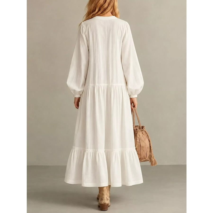 Button Front Tiered Maxi Dress Ivory / S Apparel and Accessories