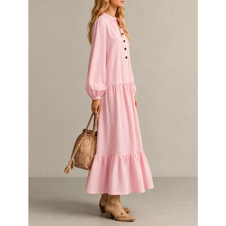 Button Front Tiered Maxi Dress Apparel and Accessories