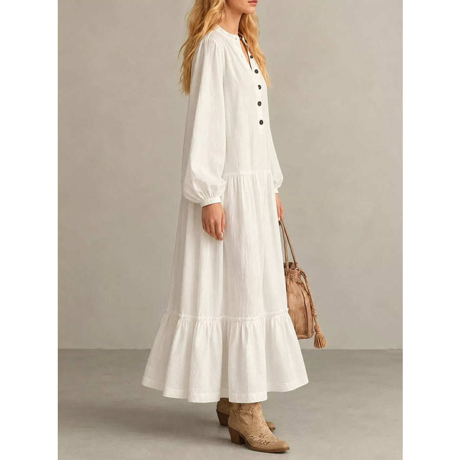 Button Front Tiered Maxi Dress Apparel and Accessories