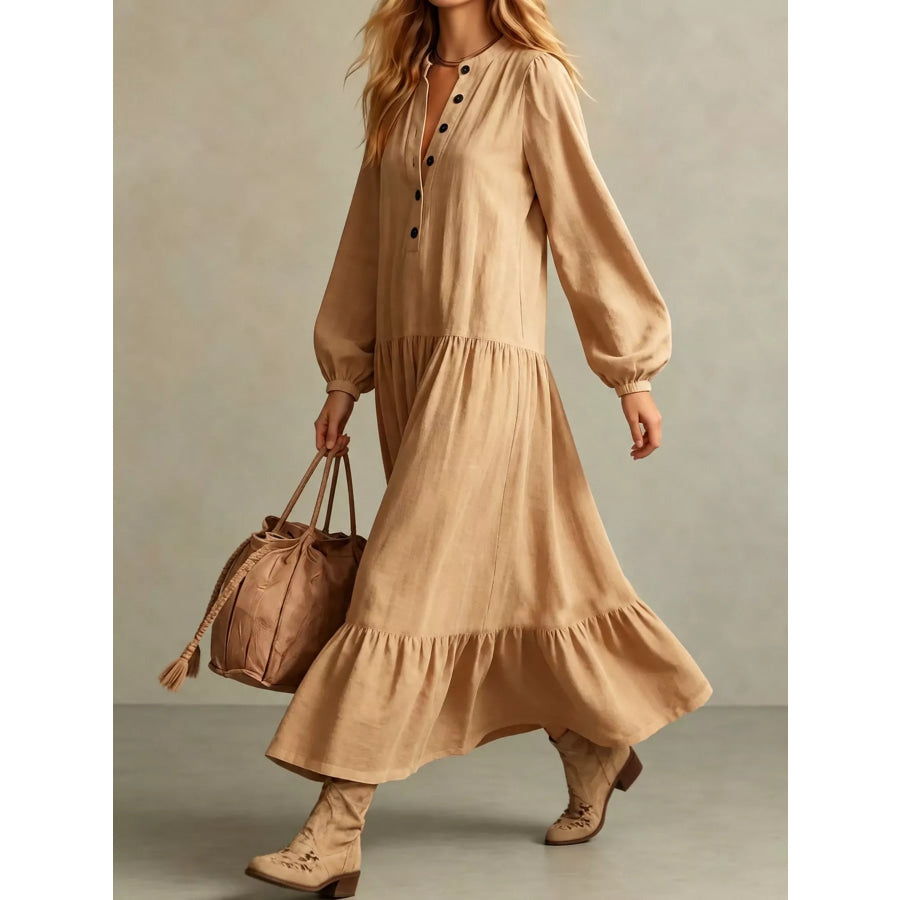 Button Front Tiered Maxi Dress Apparel and Accessories