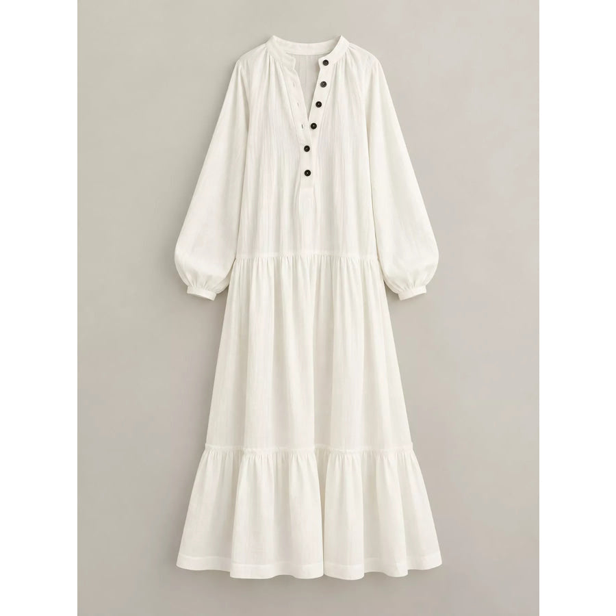 Button Front Tiered Maxi Dress Apparel and Accessories