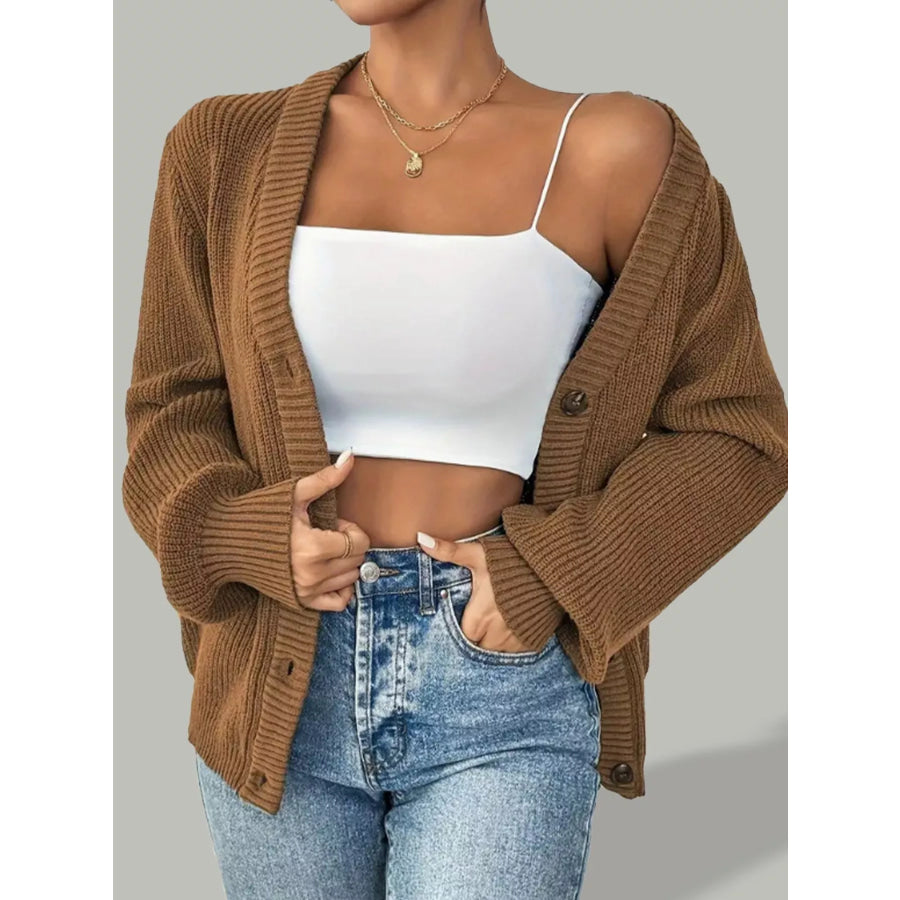 Button Front V-Neck Cardigan Apparel and Accessories