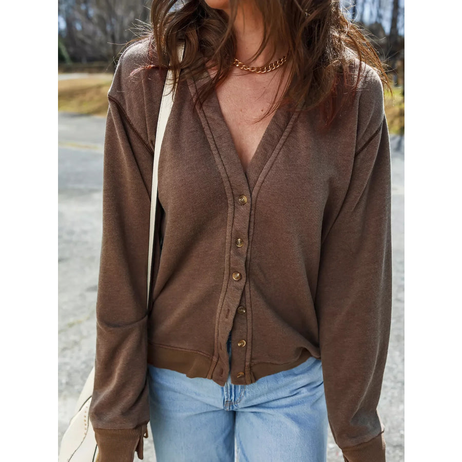 Button Front V Neck Casual Cardigan Apparel and Accessories