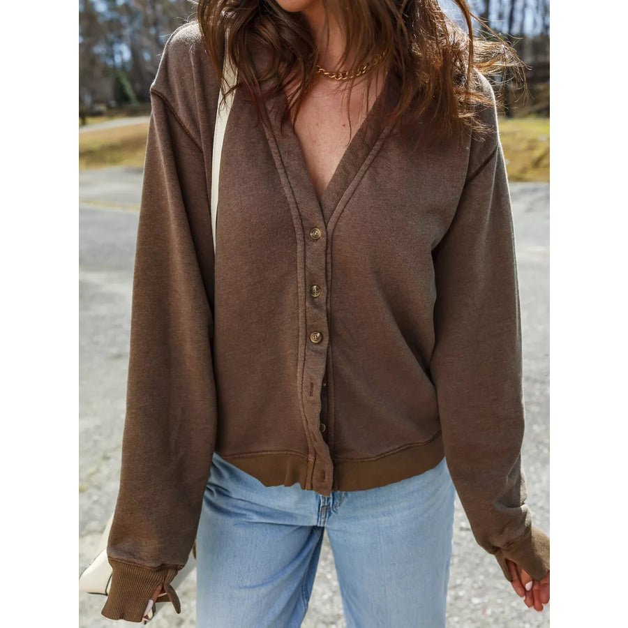 Button Front V Neck Casual Cardigan Apparel and Accessories