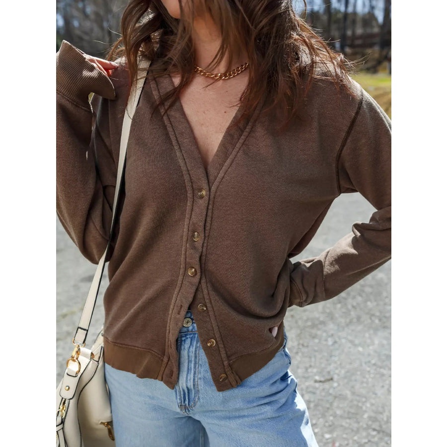 Button Front V Neck Casual Cardigan Apparel and Accessories