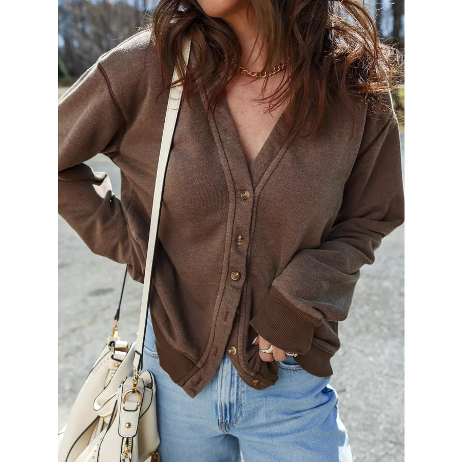 Button Front V Neck Casual Cardigan Apparel and Accessories