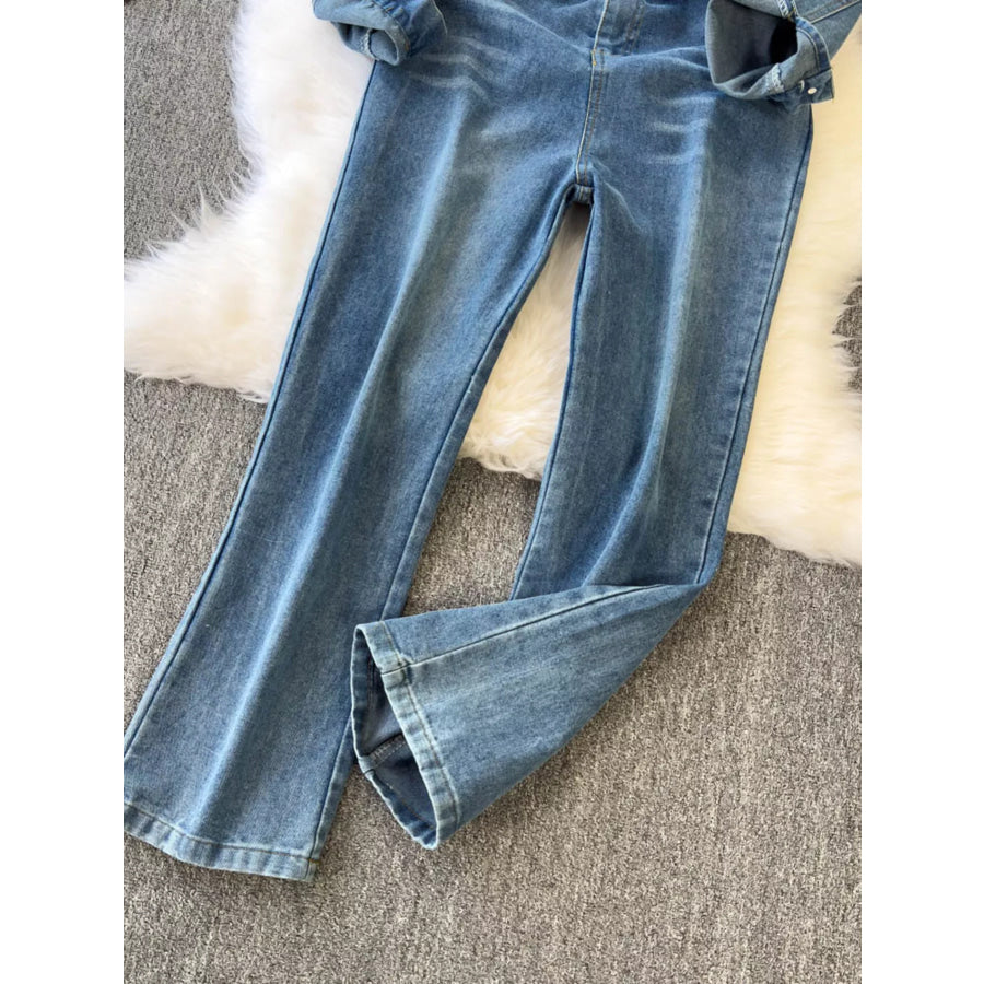 Button Front Wide Leg Denim Jumpsuit Apparel and Accessories