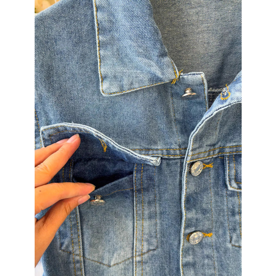 Button Front Wide Leg Denim Jumpsuit Apparel and Accessories
