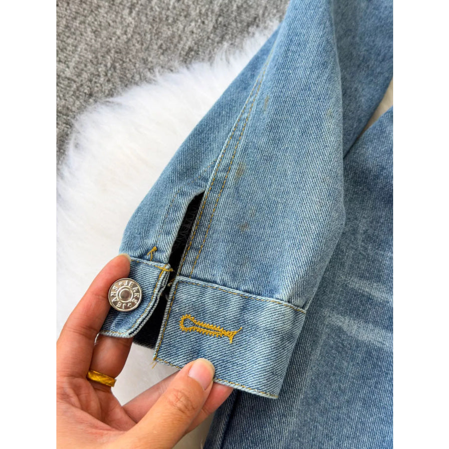 Button Front Wide Leg Denim Jumpsuit Apparel and Accessories