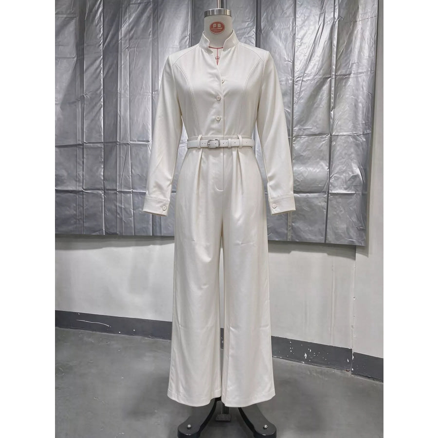 Button Front Wide-Leg Jumpsuit Apparel and Accessories