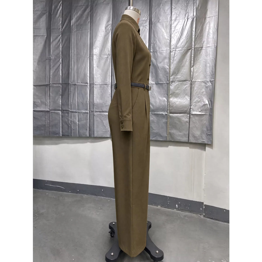 Button Front Wide-Leg Jumpsuit Apparel and Accessories