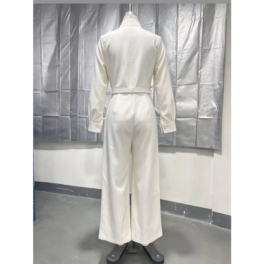 Button Front Wide-Leg Jumpsuit Apparel and Accessories