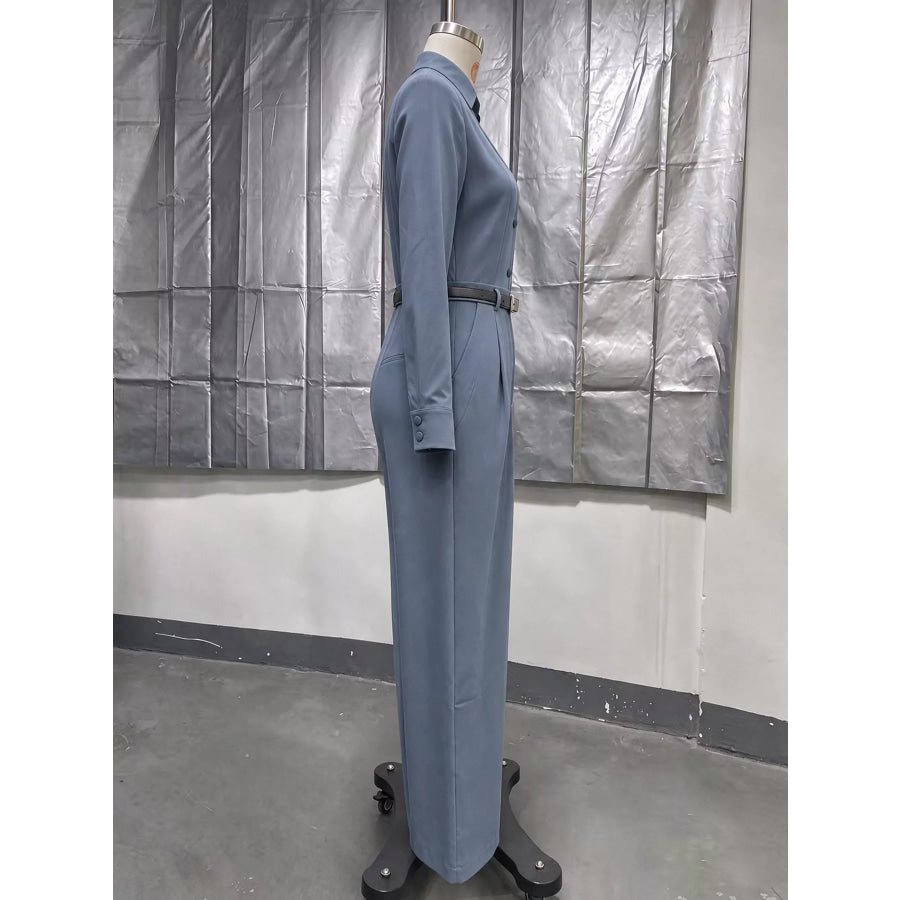 Button Front Wide-Leg Jumpsuit Apparel and Accessories