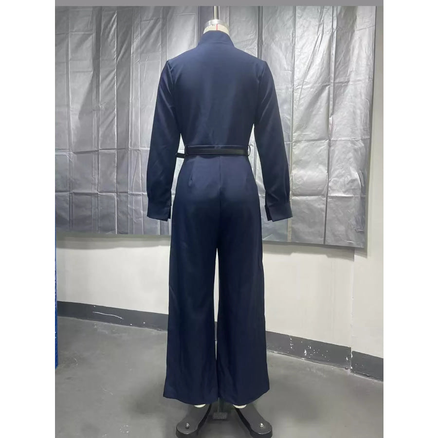 Button Front Wide-Leg Jumpsuit Apparel and Accessories