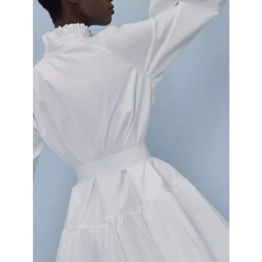 Button-Up Balloon Sleeve Mini Dress Apparel and Accessories