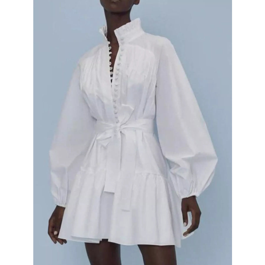 Button-Up Balloon Sleeve Mini Dress Apparel and Accessories