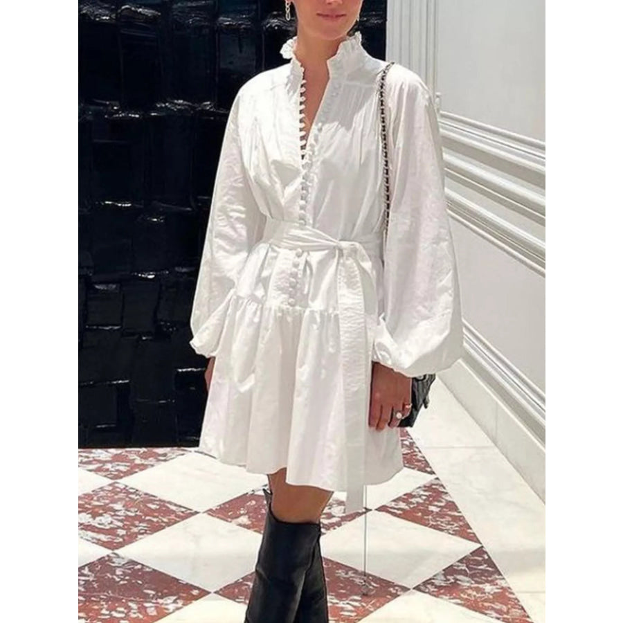 Button-Up Balloon Sleeve Mini Dress Apparel and Accessories