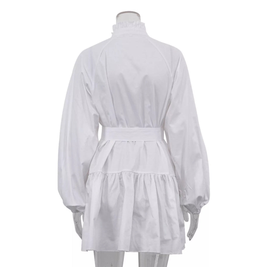 Button-Up Balloon Sleeve Mini Dress Apparel and Accessories