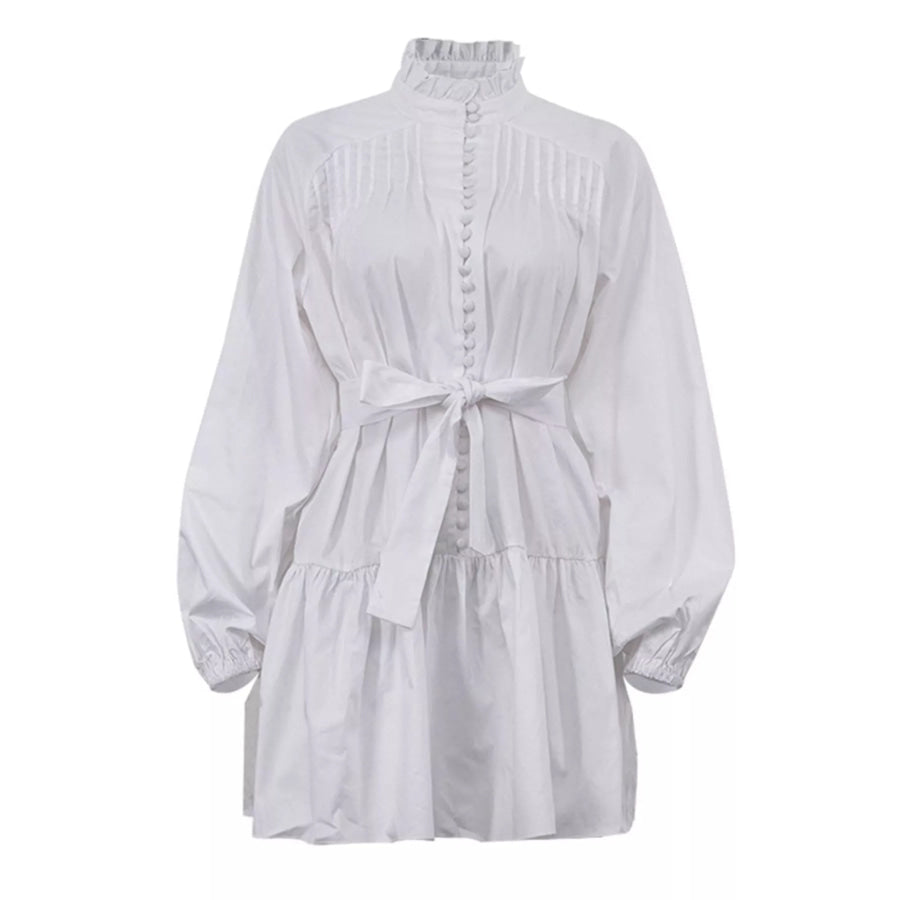 Button-Up Balloon Sleeve Mini Dress Apparel and Accessories