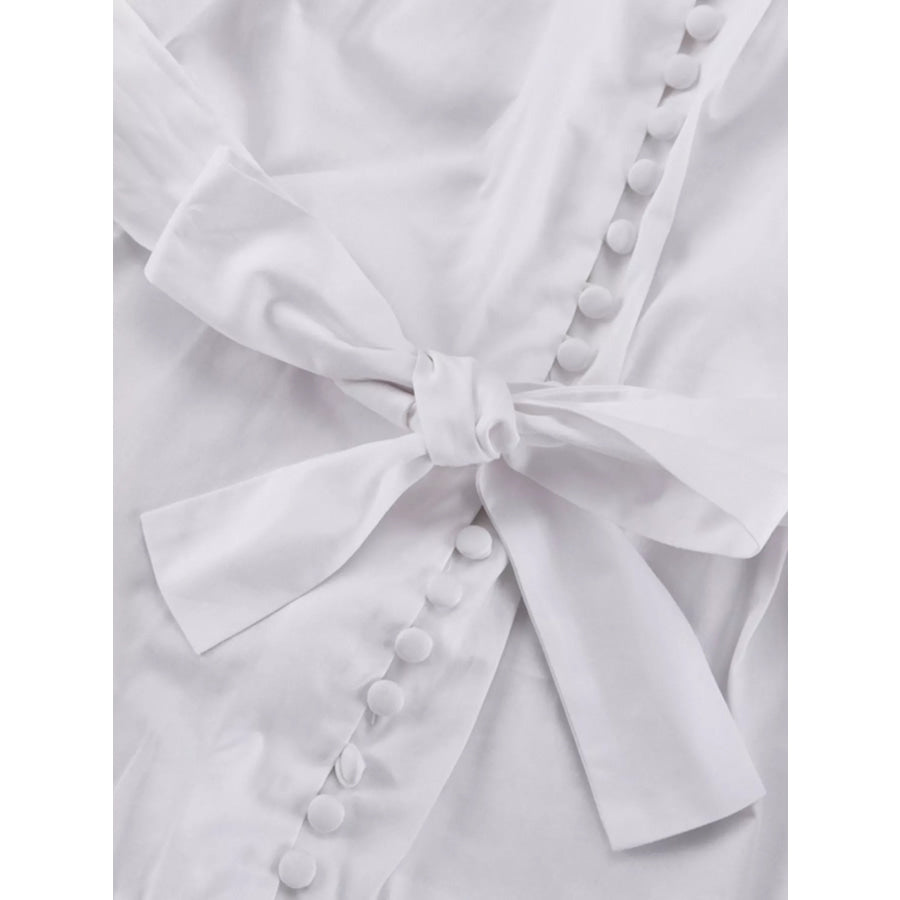 Button-Up Balloon Sleeve Mini Dress Apparel and Accessories