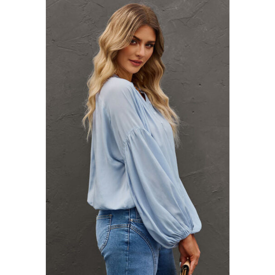 Button Up Balloon Sleeve Shirt Apparel and Accessories