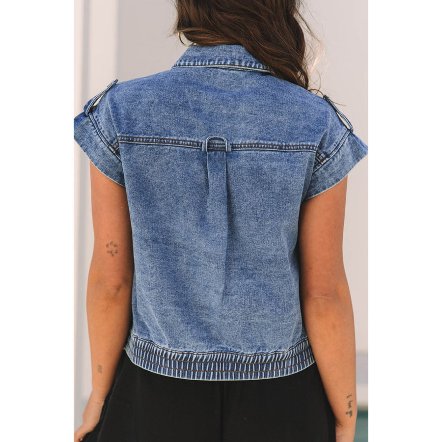 Button Up Cap Sleeve Denim Jacket Apparel and Accessories