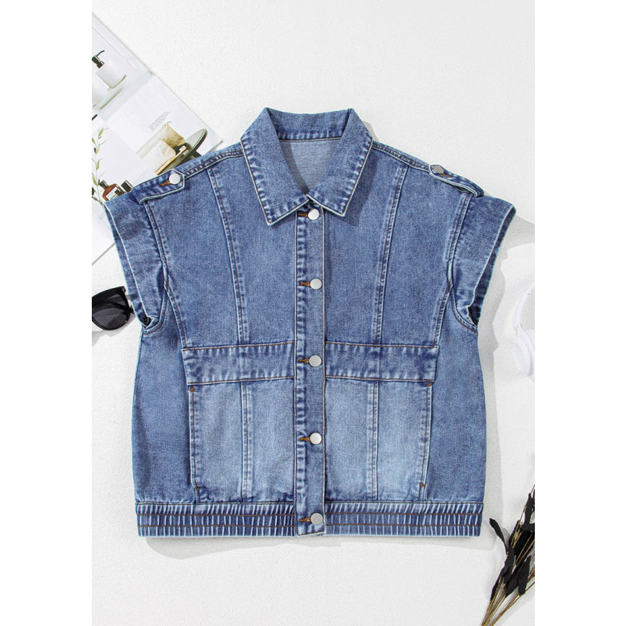 Button Up Cap Sleeve Denim Jacket Apparel and Accessories