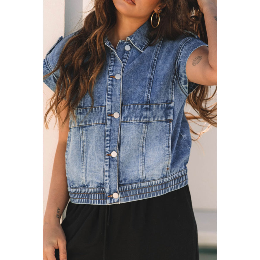 Button Up Cap Sleeve Denim Jacket Apparel and Accessories