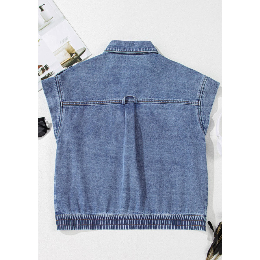 Button Up Cap Sleeve Denim Jacket Apparel and Accessories