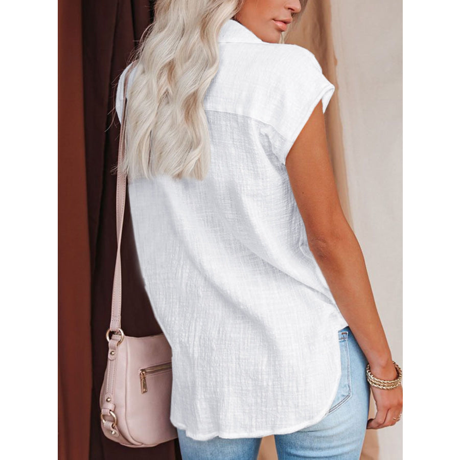 Button Up Cap Sleeve Shirt White / S Apparel and Accessories