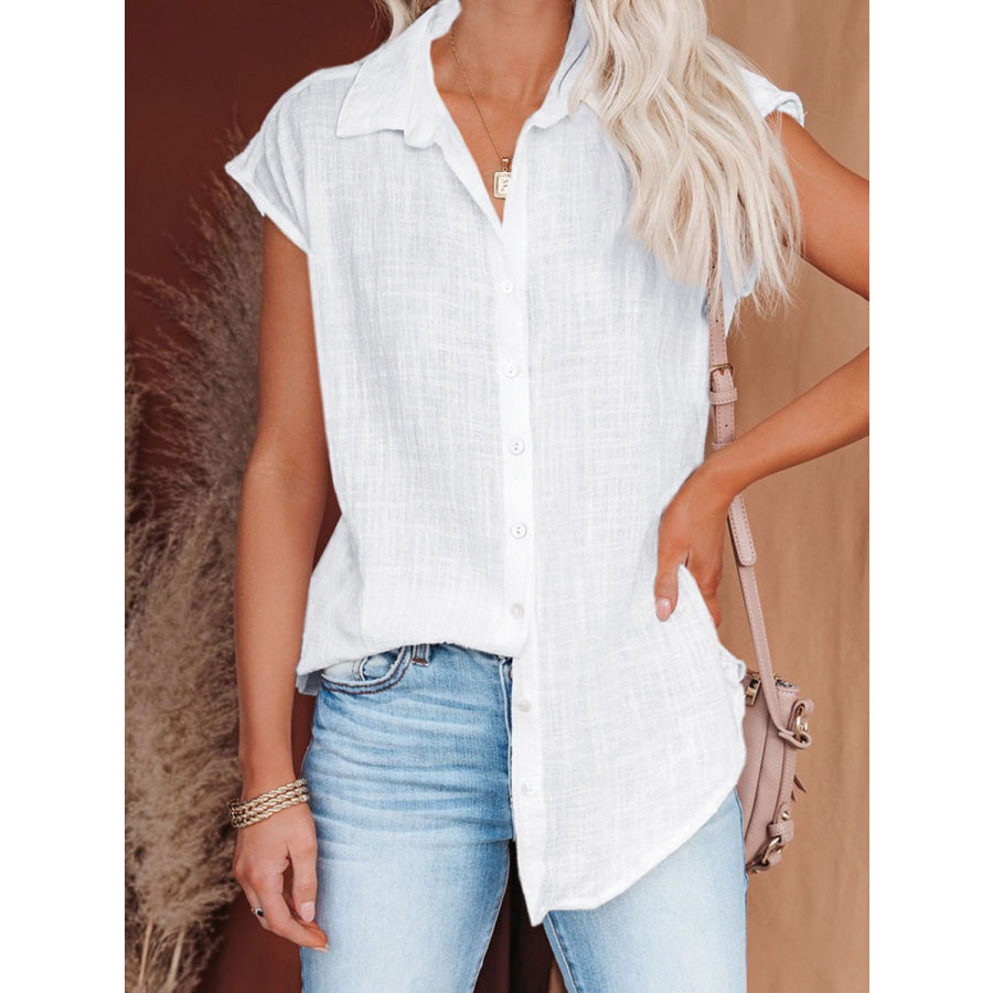 Button Up Cap Sleeve Shirt White / S Apparel and Accessories