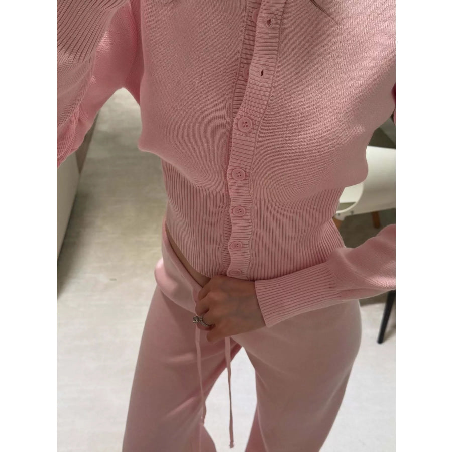 Button Up Cardigan and Pants Knit Set Apparel and Accessories