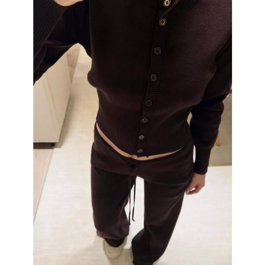 Button Up Cardigan and Pants Knit Set Apparel and Accessories