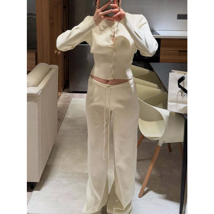 Button Up Cardigan and Pants Knit Set Apparel and Accessories
