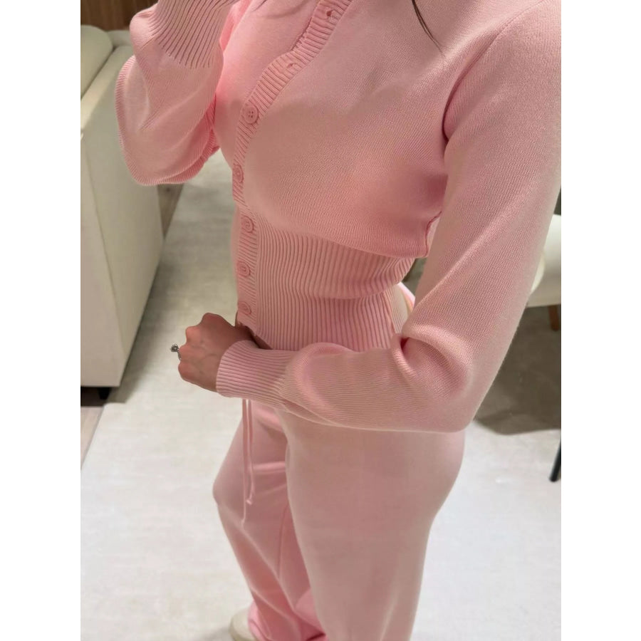 Button Up Cardigan and Pants Knit Set Apparel and Accessories