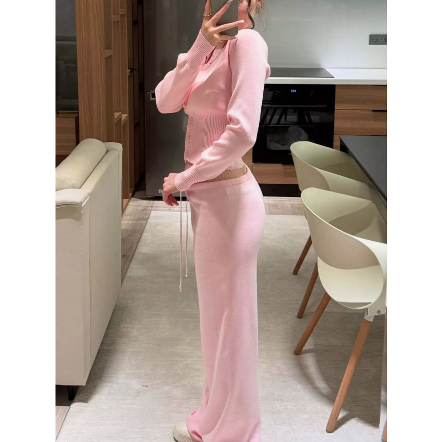 Button Up Cardigan and Pants Knit Set Apparel and Accessories