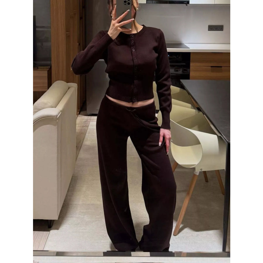 Button Up Cardigan and Pants Knit Set Apparel and Accessories