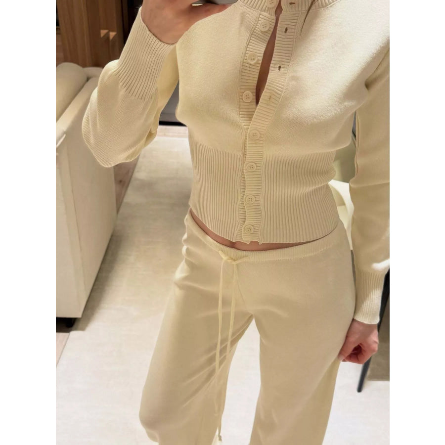 Button Up Cardigan and Pants Knit Set Apparel and Accessories