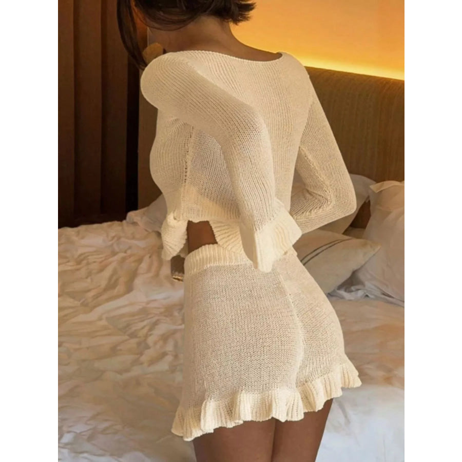 Button Up Cardigan and Shorts Sweater Set Apparel and Accessories